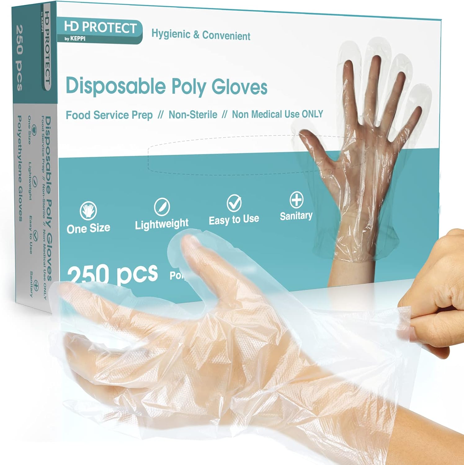 Disposable Plastic Gloves - 250 Pack Bulk Food Prep Gloves - Transparent Food Service Gloves Disposable for Cleaning and Food Handling - One Gloves Plastic Size Fits Most