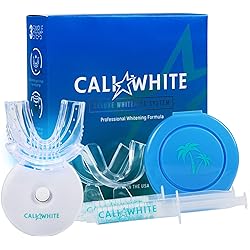 Cali White Teeth Whitening Kit with LED Light, Organic Peroxide Teeth Whitening Gel - Fast Teeth Whitening for Sensitive Teeth - 2X5mL Syringes, Whitening Trays & Case