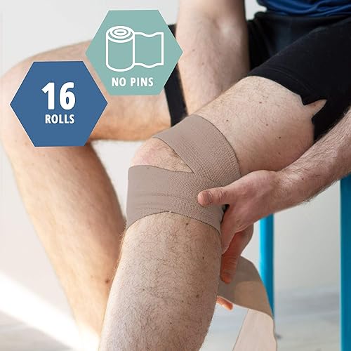 Medpride Self Adhesive Bandage Wrap 16 Rolls - Athletic Flex Tape First Aid - Self Adhering Knee Ankle Wrist Bandage Wraps - Cohesive Elastic Flexible Breathable - 2''x 5 Yards - Tan Color