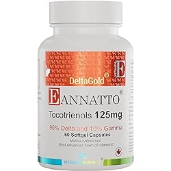 E Annatto Tocotrienols Deltagold 125mg, Vitamin E Tocotrienols Supplements 60 Softgel, Tocopherol Free, Supports Immune Health & Antioxidant Health 90% Delta & 10% Gamma Pack of 1