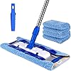 MR.SIGA Professional Microfiber Mop for Hardwood, Laminate, Tile Floor Cleaning, Stainless Steel Handle - 3 Reusable Flat Mop Pads and 1 Dirt Removal Scrubber Included