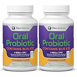 Oral Probiotic Supplement with BLIS K12 4 Billion CFU - Doctor Formulated 60 Day Supply Bottle for Bad Breath, Strep, Cavities, Gum and Oral and Dental Health - Sugar Free - USA Made