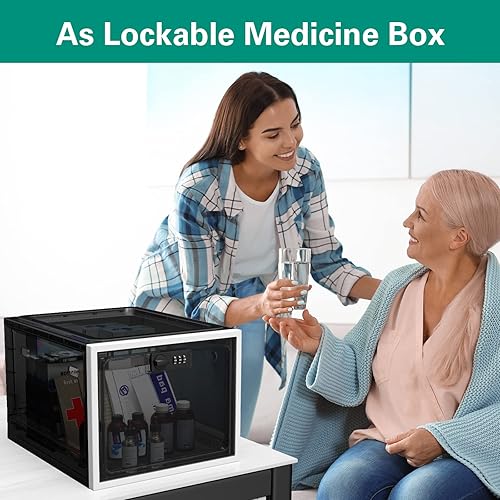 Lockable Box Large Capacity, Medicine Lock Box for Safe Medication Storage, Plastic Locked Storage Bin for Food, Refrigerator, Phone, Office and Home Safety