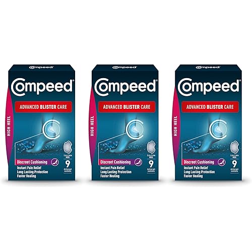Compeed Advanced Blister Care Hydrocolloid Bandages Cushions 9 Count High Heel 3 Packs, Heel Blister Patches, Blister on Foot, Blister Prevention & Treatment Help, Hydrocolloid Waterproof Bandages