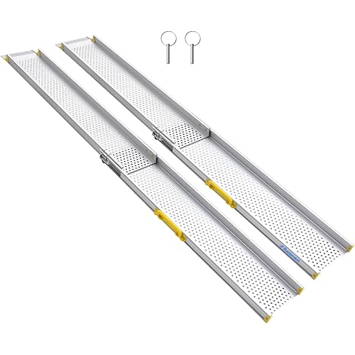 Ruedamann 8'L × 8" W Portable Aluminum Wheelchair Ramp,Holds Up to 600lbs,Two Section Telescoping Adjustable Non-Skid Ramp for Wheelchairs,Stairs,Steps,1 Set