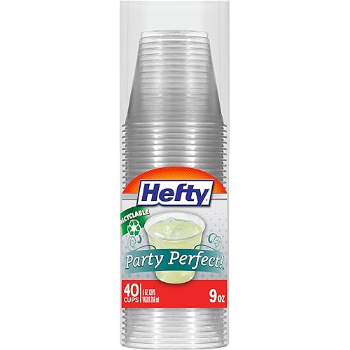 Hefty Party Perfect Clear Plastic Cups, 9 Ounce, 40 Count Pack of 12, 480 Total