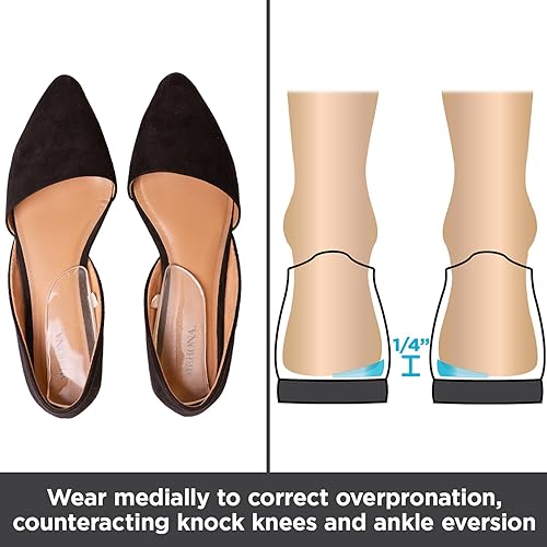 BraceAbility Medial & Lateral Heel Wedge Silicone Insoles Pair - Supination & Pronation Corrective Adhesive Shoe Inserts for Foot Alignment, Knock Knee Pain, Bow Legs, Osteoarthritis