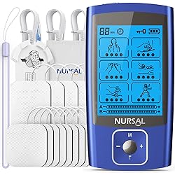 NURSAL TENS EMS Unit Muscle Stimulator for Pain Relief Therapy, Electric 24 Modes Dual Channel TENS Machine Pulse Massager with 12 Pcs Electrode PadsContinuous Stable ModeMemory Function