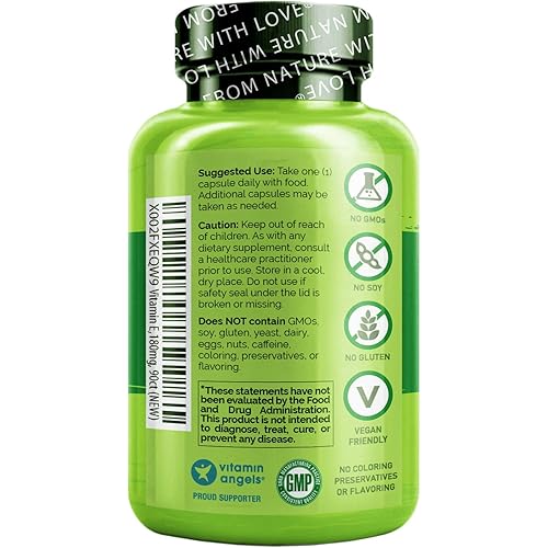 NATURELO Vitamin E - 180 mg 300 IU of Natural Mixed Tocopherols from Organic Whole Foods - Supplement for Healthy Skin, Hair, Nails, Immune & Eye Health - Non-GMO, Soy Free - 90 Vegan Capsules