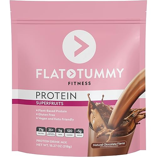 Flat Tummy Tea Protein Superfruits, 14 Servings - Chocolate Protein Powder - 35 Unique Fruits and Vegetables - Gluten-Free Vegan Keto-Friendly - Source of Iron & Fiber - Plant-based Protein Shake