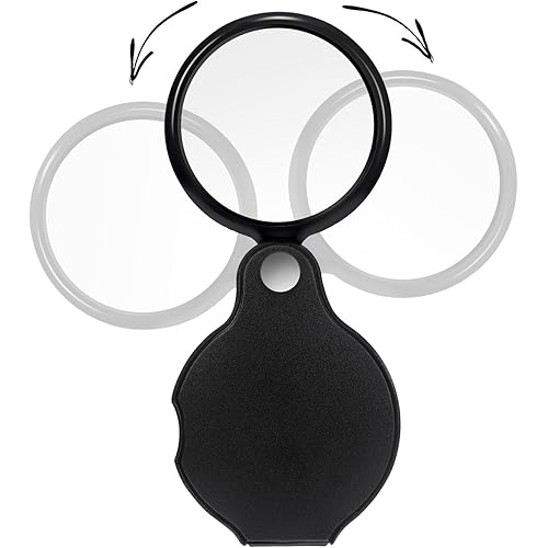 10X Mini Magnifying Glass Folding Pocket Magnifier Bigeye Glass Loupe with Black Rotating Protective Holster for Reading Newspaper, Book, Magazine, Science Class, Hobby, Jewelry 8