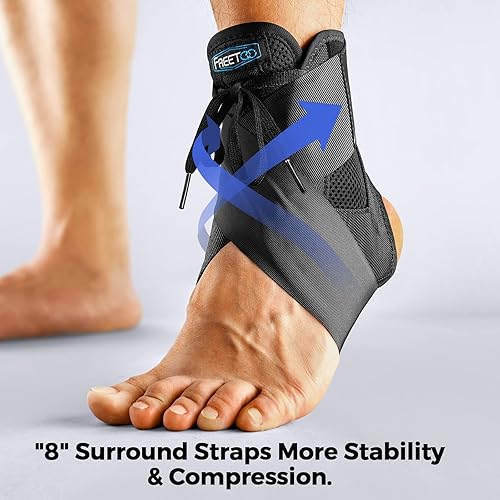 FREETOO Ankle Brace Maximum Metal Support for Men & Women, Compression Foot Support for Sprained Ankle, Plantar Fasciitis,Injury Recovery, Lace up Ankle Support for Running Volleyball LeftRight