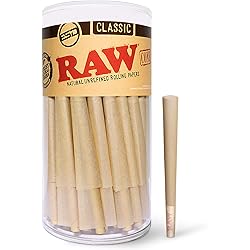 RAW Cones Classic 98 Special | 100 Pack | Natural Pre Rolled Rolling Paper with Tips & Packing Tubes Included