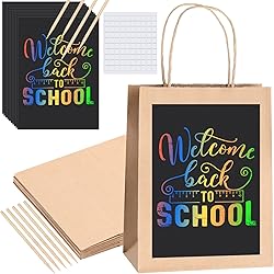10 Pcs Gift Bags Wrapping DIY Set Including 10 Pcs Gift Bags with Handles Kraft Bags Gift Wrap Bags 10 Pcs Scratch Paper Panel 10 Pcs Sticks 100 Pcs Adhesive Dots for Wedding Birthday Party