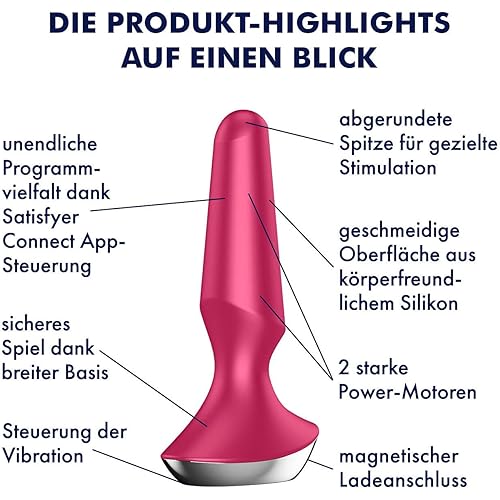 Satisfyer Plug-ilicious 2 Anal Vibrator with App Control - Vibrating Anal Plug, Butt Plug, Voluminous Shape, Rounded Tip, Wide Base - Compatible with Satisfyer App, Waterproof, Rechargeable Berry