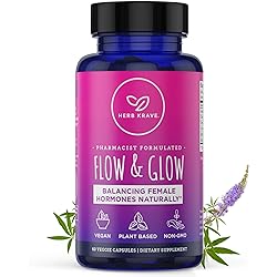 Herb Krave- Flow and Glow Natural Hormone Balance for Women: PMS & Menopause Relief- for Cramps, Hot Flashes, Mood Swings with Dong Quai & Black Cohosh for Menopause