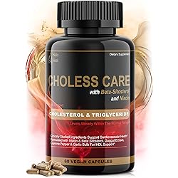 Lower Cholesterol Garlic Supplements Capsules - Organic & Odorless for Heart Health and Healthy HDL LDL Within Normal ranges with Beta Sitosterol from Plant Sterols - Niacin - Cayenne Pepper