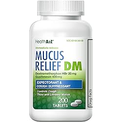HealthA2Z Mucus Relief DM, 200 Count,Dextromethorphan HBr 20mg Guaifenesin 400mg,Generic Mucinex DM Cough,Immediate Release,Uncoated