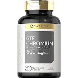 GTF Chromium 600 mcg | 250 Capsules | Glucose Tolerance Factor | Non-GMO, Gluten Free | by Carlyle