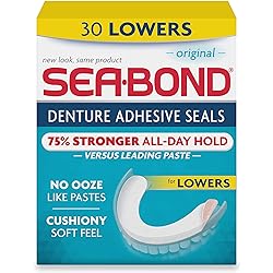 Sea Bond Secure Denture Adhesive Seals Lowers Original, Zinc Free, All Day Hold, Mess Free, 30 Count