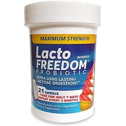 Lacto-Freedom Probiotic for Lactose Intolerance. 7 Day Supply Provides Months of Relief - Helps Digest Lactose in Dairy - Lactase Producing Probiotic - 21 Caps