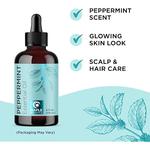 Pure Peppermint Oil Undiluted 4oz - Aromatherapy Peppermint Essential Oil for Diffusers Humidifiers and Topical Use - Refreshing Peppermint Oil for Hair Skin and Nails Plus Natural Energy and Focus