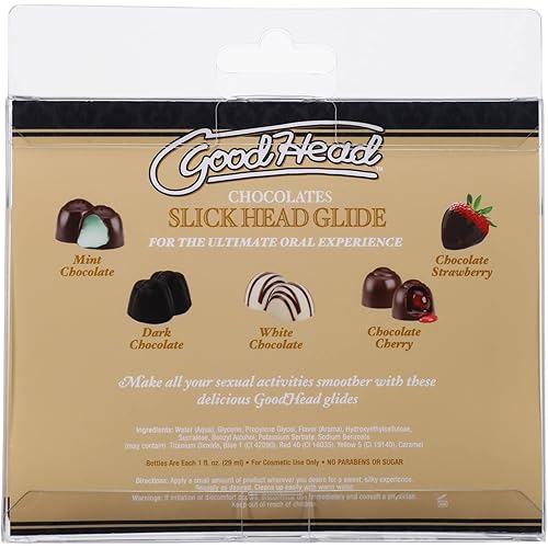 Doc Johnson GoodHead - Slick Head Glide - Chocolates - Chocolate Mint, Dark Chocolate, White Chocolate, Chocolate Cherry, Chocolate Strawberry - 5 x 1 fl. oz. 5 X 29ml