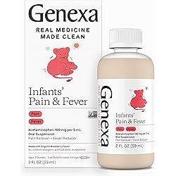 Genexa Infants' Acetaminophen Oral Suspension, for Babies, Temporarily relieves Pain and Fever Symptoms, 160 mg per 5 mL- Organic Blueberry Flavor 2oz