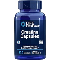 Life Extension Creatine Capsules – For Healthy Muscle Performance - Energy Support Supplement Pills - Non-GMO, Gluten Free – 120 Capsules