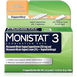 Monistat 3-Day Yeast Infection Treatment Suppositories Itch Relief Cream, 7 Piece Set