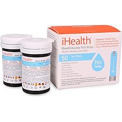 iHealth Blood Glucose Test Strips 50 Count, No Coding Blood Sugar Test, Eligible for FSA Reimbursement, Precision Sugar Measurement for Diabetics, Strips Work Only in iHealth Glucose Meters