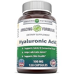 Amazing Formulas Hyaluronic Acid Capsules Supplement- Support Healthy Connective Tissue and Joints - Promote Youthful Healthy Skin 100 mg, 120 Count Pack of 1