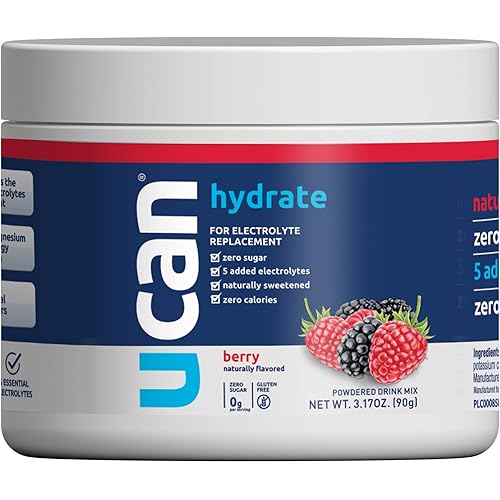 UCAN Hydrate Electrolyte Drink Mix Jar 3.15 oz , Berry, 30 Servings