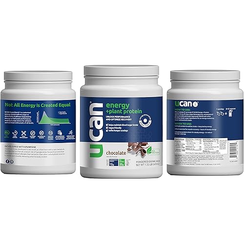 UCAN Energy Plant Protein Powder - Vegan Plant Based Protein 20g Pea Protein with Energy Boost - Keto Protein Powder - Chocolate Flavor - No Added Sugar, Gluten-Free - 12 Servings