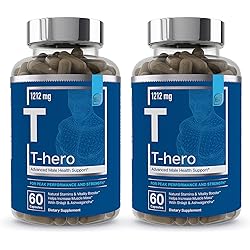 Male Health Supplement - Muscle Builder & T-Promoter with DIM, Ashwagandha, Shilajit, More | T-Hero by Essential Elements - 60 Vegan Capsules 2-Pack