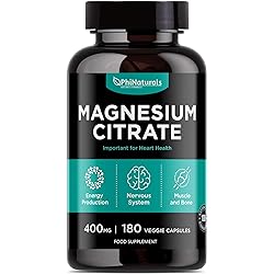 Magnesium Citrate Powder Capsules 400mg – [180 Count] Pure Non-GMO Supplements – Natural Sleep Calm Relax - Made in The USA