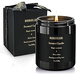 Bersiler Aromatherapy Jar Candles - Scented Candles for Home 7.05 oz - Wood Sage & Sea Salt for Cleansing House - Black Bow Gift Box for MenWomen Soy Wax
