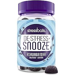 Stressballs, De-Stress Snooze, with Melatonin and Ashwagandha to Aid in Sleep and Stress Relief, Chamomile & Lavender Herbal Blend, Non-Habit Forming Supplement, 46 Gummies