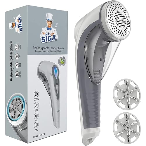 MR.SIGA Lint Remover and Fabric Shaver with 2 Speeds, Rechargeable Electric Lint Fuzz Remover with 2 Replaceable Upgraded 6-Leaf Blades