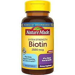 Nature Made Extra Strength Biotin 2500 mcg, Dietary Supplement For Healthy Hair, Skin & Nail Support, 150 Softgels, 150 Day Supply