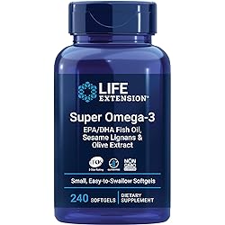 Life Extension Super Omega-3 Plus EPADHA Fish Oil, Sesame Lignans & Olive Extract - Heart Health & Brain Support Supplement - Easy-to-Swallow - Gluten-Free, Non-GMO - 240 Softgels
