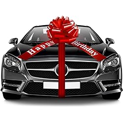Happy Birthday Car Bow Large Car Ribbon Bow Wrapping Bow Decorative Pull Bow for Christmas Party Birthday Car Decoration Red, 20 Inches