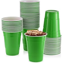 16 oz Green Cups [50 Pack] Disposable Plastic Cup, Big Birthday Party Cups, St Patrick day Plastic Cups