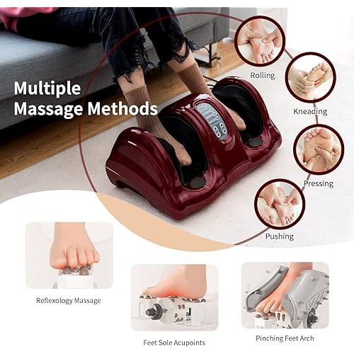 Giantex Shiatsu Foot Massager Machine Massage for Feet, Leg Calf Ankle, Nerve Pain Therapy Spa Gift Deep Kneading Rolling Massage, Electric Shiatsu Foot Massager wRemote, 4 Massage Modes, Burgundy