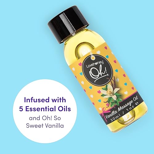 Lovehoney Oh! Kissable Vanilla Massage Oil - Infused with Essential Oils - Fast Acting Body Massage Oil - Vegetarian Friendly Massage Oil for Couples - 1 fl. oz