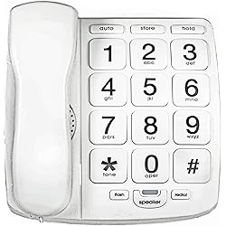 Tyler TBBP-4-WH Telephone for Seniors - Large Button Landline Phone for Elderly with Loud Speaker, Speed Dial, Ringer Volume Control, Wall Mount - Easy to See & Press Numbers - Works in Power Outage