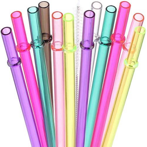 Dakoufish 13" Long Reusable Tritan Replacement Drinking Straws for 40 oz,30 oz & 24 oz Mason Jar,Tumblers, Set of 12 with Cleaning Brush 13inch,7color