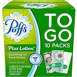 Puffs Plus Lotion Travel-Size Pocket Facial Tissues 10 Tissues per Pack 10 To Go Packs