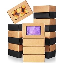 40 Pieces Paper Soap Packaging Boxes Mini Kraft Paper Box with Window Soap Packaging Boxes for Homemade Soap Party Favor Candy Treat Bakery Cookies Jewelry, Black, Brown, 3.34 x 2.36 x 1.18 Inches