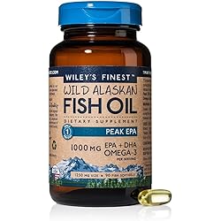 Wiley's Finest Wild Alaskan Fish Oil - 3X Triple Strength Peak EPA DHA, 1000mg Omega-3s, SQF-Certified, 90 Softgels